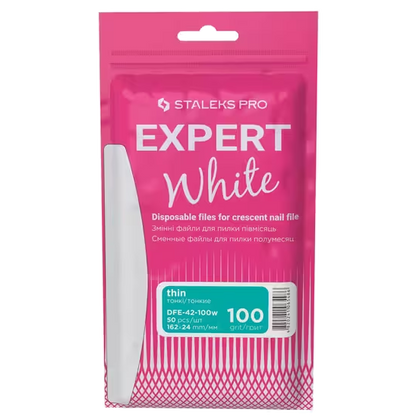 STALEKS PRO EXPERT 42 WHITE DISPOSABLE FILES FOR CRESCENT SHAPE NAIL FILE DFE-42 WHITE(50 PC)- STALEKS™