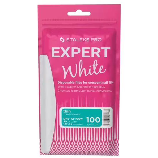 STALEKS PRO EXPERT 42 WHITE DISPOSABLE FILES FOR CRESCENT SHAPE NAIL FILE DFE-42 WHITE(50 PC)- STALEKS™