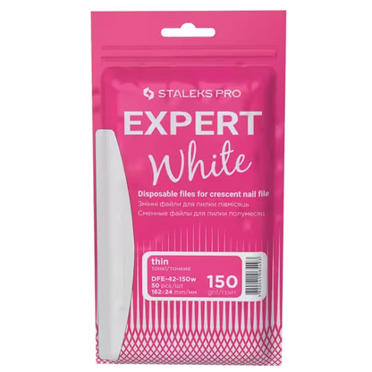 STALEKS PRO EXPERT 42 WHITE DISPOSABLE FILES FOR CRESCENT SHAPE NAIL FILE DFE-42 WHITE(50 PC)- STALEKS™