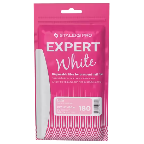 STALEKS PRO EXPERT 42 WHITE DISPOSABLE FILES FOR CRESCENT SHAPE NAIL FILE DFE-42 WHITE(50 PC)- STALEKS™