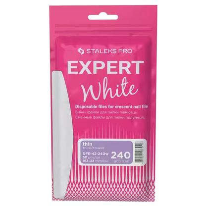 STALEKS PRO EXPERT 42 WHITE DISPOSABLE FILES FOR CRESCENT SHAPE NAIL FILE DFE-42 WHITE(50 PC)- STALEKS™