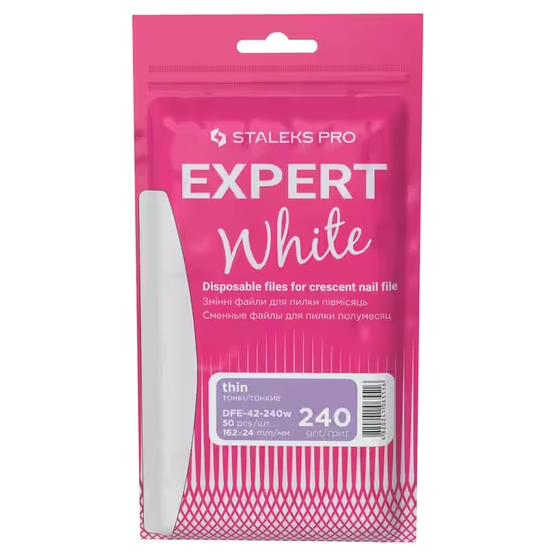 STALEKS PRO EXPERT 42 WHITE DISPOSABLE FILES FOR CRESCENT SHAPE NAIL FILE DFE-42 WHITE(50 PC)- STALEKS™