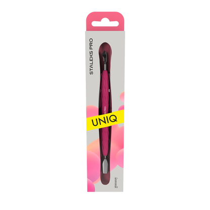 Manicure Pusher With Silicone Handle "Gummy" UNIQ 10 TYPE 4.2 (Narrow Rounded Pusher + Bent Blade) -PQ-10/4.2- STALEKS