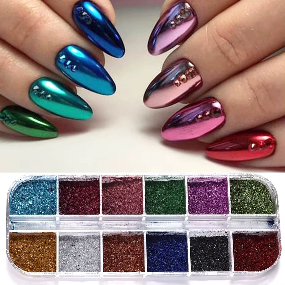 12 Colors Metallic Powder Nail Pigment