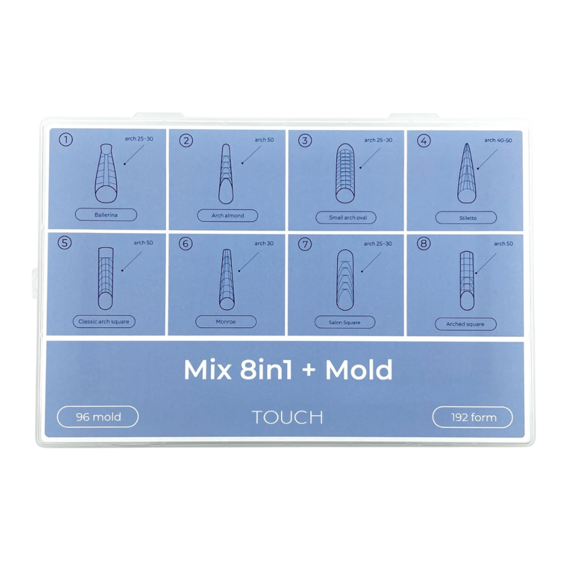 Nail Tips Upper Forms Modeling Mix 8in1 + Mold, 288pcs -TOUCH