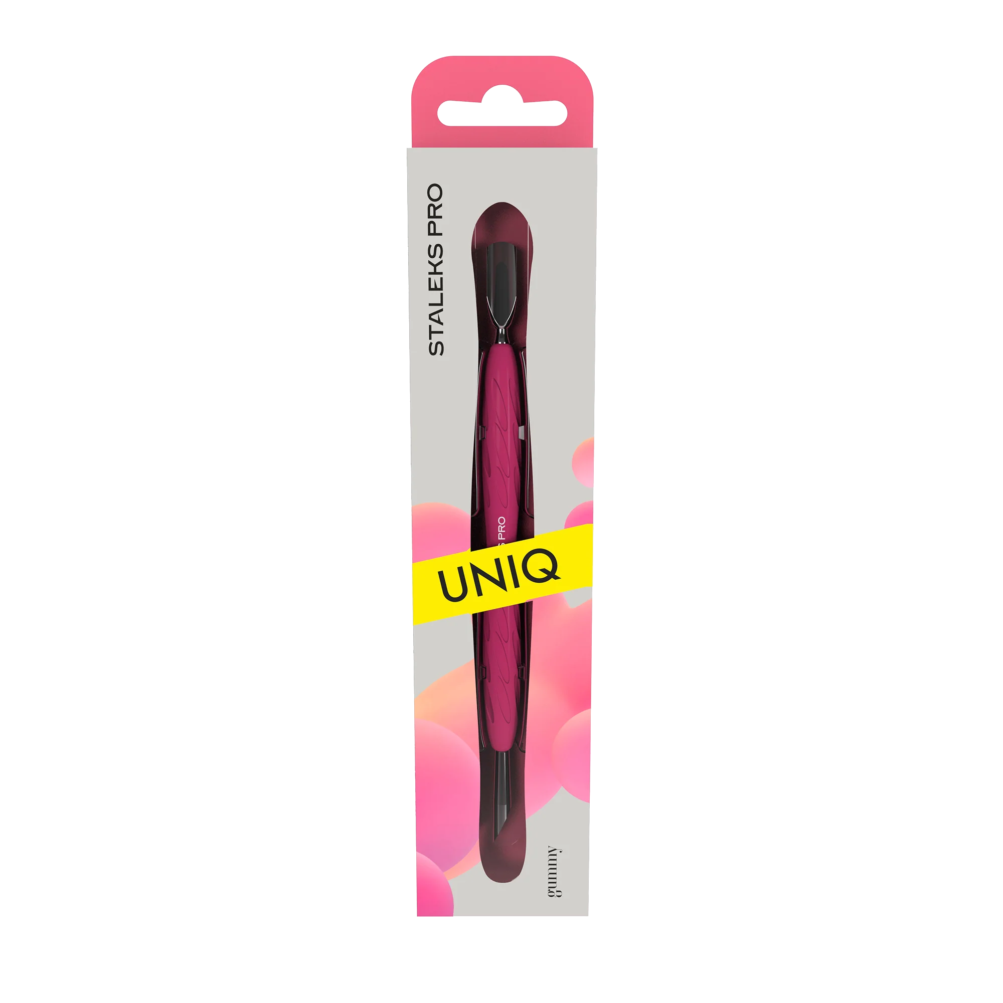 Manicure Pusher With Silicone Handle "Gummy" UNIQ 10 TYPE 2 (Narrow Rounded Pusher + Slanted Pusher) -PQ-10/2- STALEKS