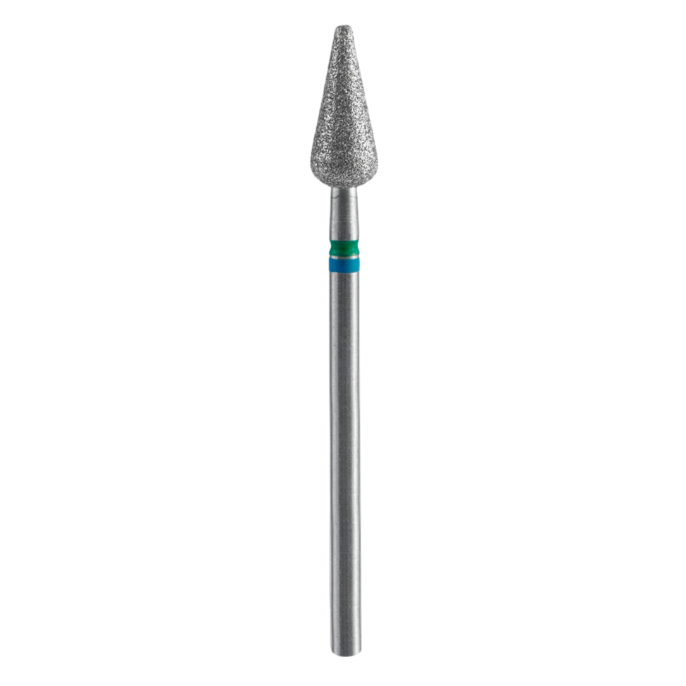 Diamond Nail Drill Bit Duo, "Pointed Pear", Blue-Green, EXPERT Head Diameter 5/12 mm (FA100BG050/12) - STALEKS