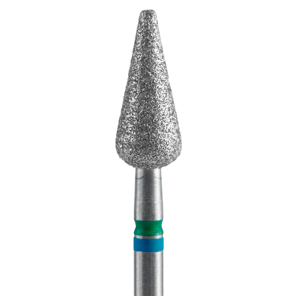 Diamond Nail Drill Bit Duo, "Pointed Pear", Blue-Green, EXPERT Head Diameter 5/12 mm (FA100BG050/12) - STALEKS