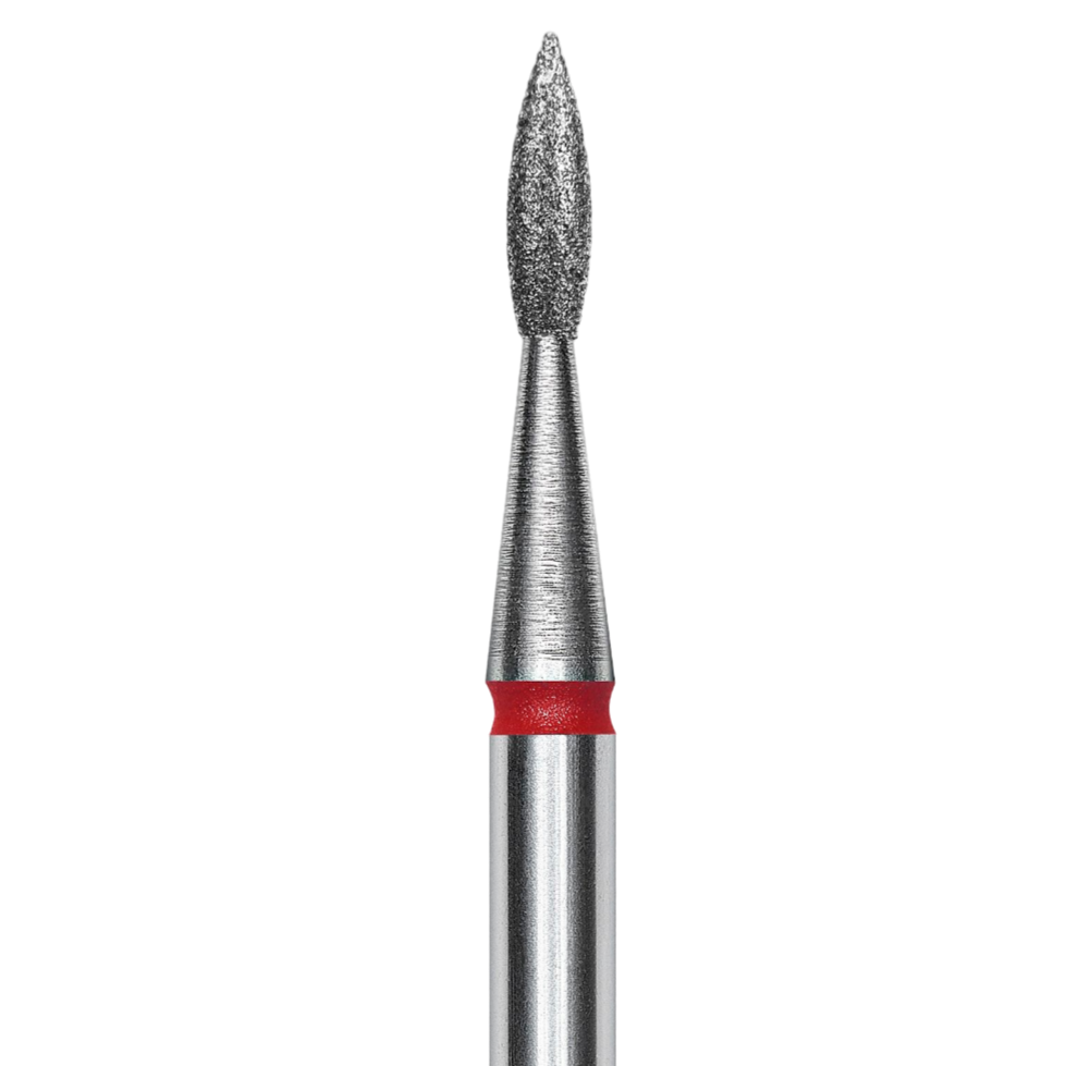 DIAMOND NAIL DRILL BIT, "POINTED FLAME", RED, HEAD DIAMETER 1.8 MM/WORKING PART 8 MM (FA11R018/8) - STALEKS™