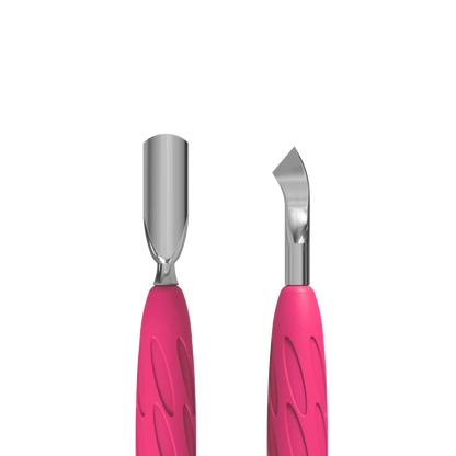 Manicure Pusher With Silicone Handle "Gummy" UNIQ 10 TYPE 4.2 (Narrow Rounded Pusher + Bent Blade) -PQ-10/4.2- STALEKS