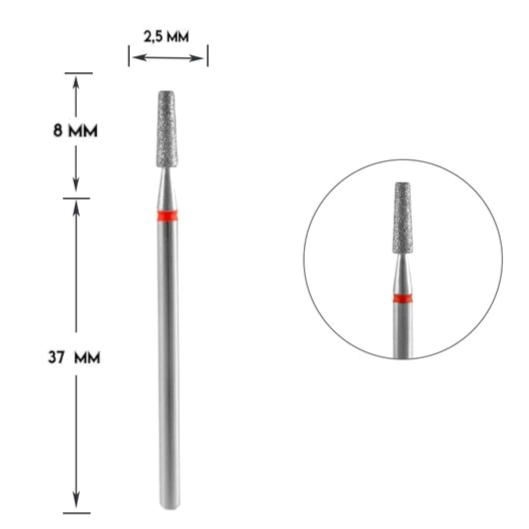 DIAMOND NAIL DRILL BIT, "FRUSTUM", RED, HEAD DIAMETER 2.5/8MM (FA70R025/8) - STALEKS™